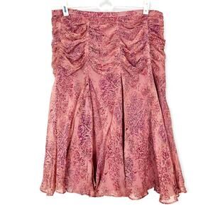 I.C.E. 90s Pink Silk Curtain Ruched Vintage Skirt 12 Petite Ruched Flowy Boho M